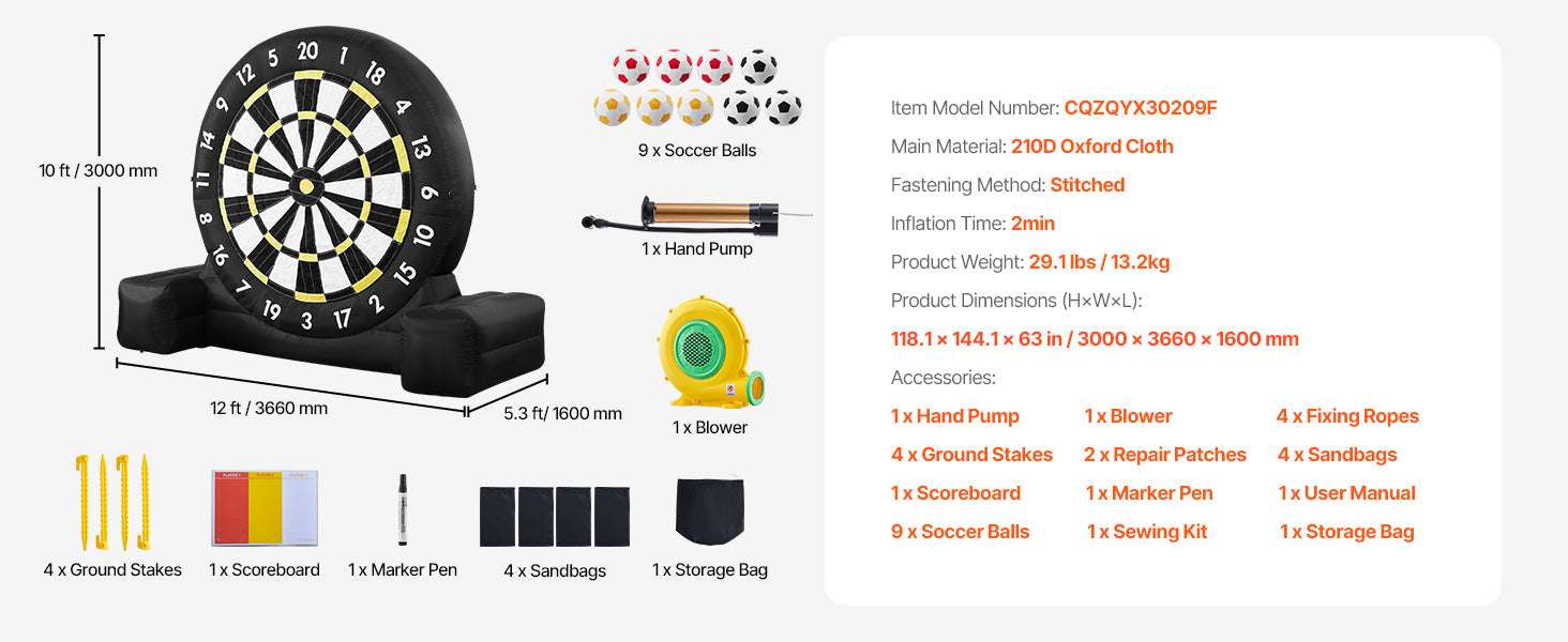 Giant Inflatable Soccer Dart Board Game with Balls & Pump-2.5m / United States