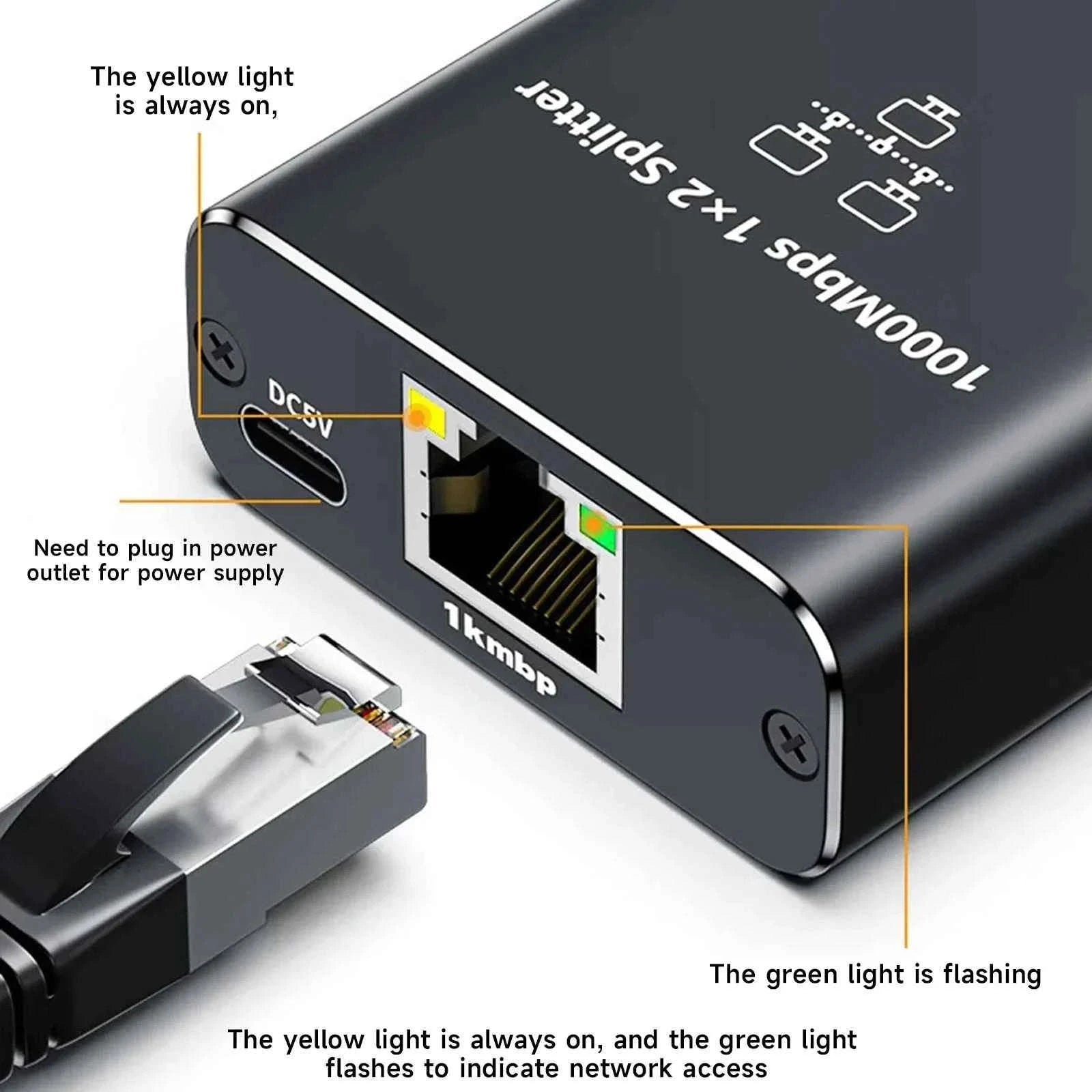 Gigabit RJ45 Ethernet Splitter 1 to 2 Adapter-1 to 2