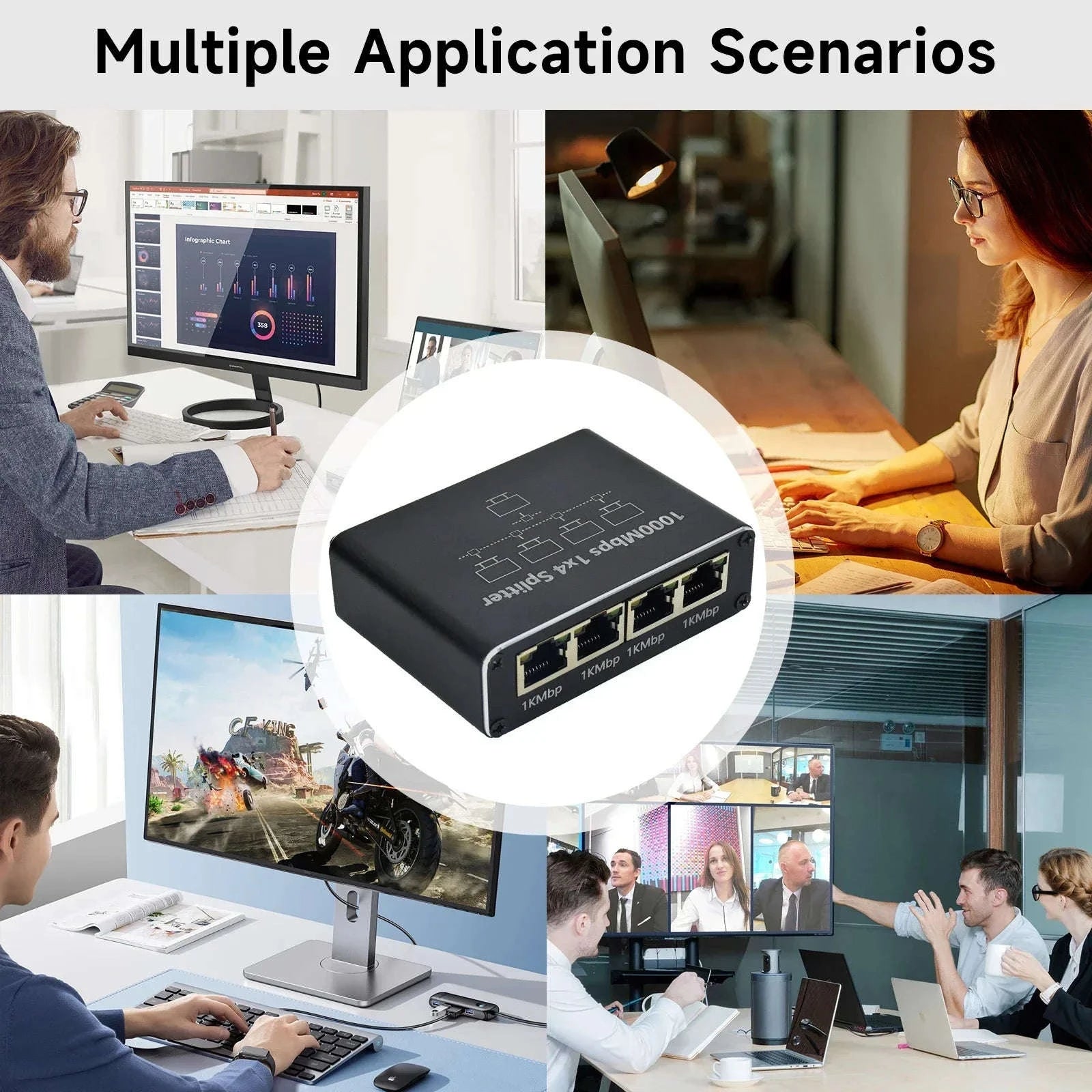 Gigabit RJ45 Ethernet Splitter 1 to 2 Adapter-1 to 2