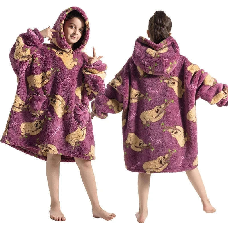 Girls Flannel Hoodie Blanket for Cozy Winter Comfort-FH130 / 1pc-Kid Free Size