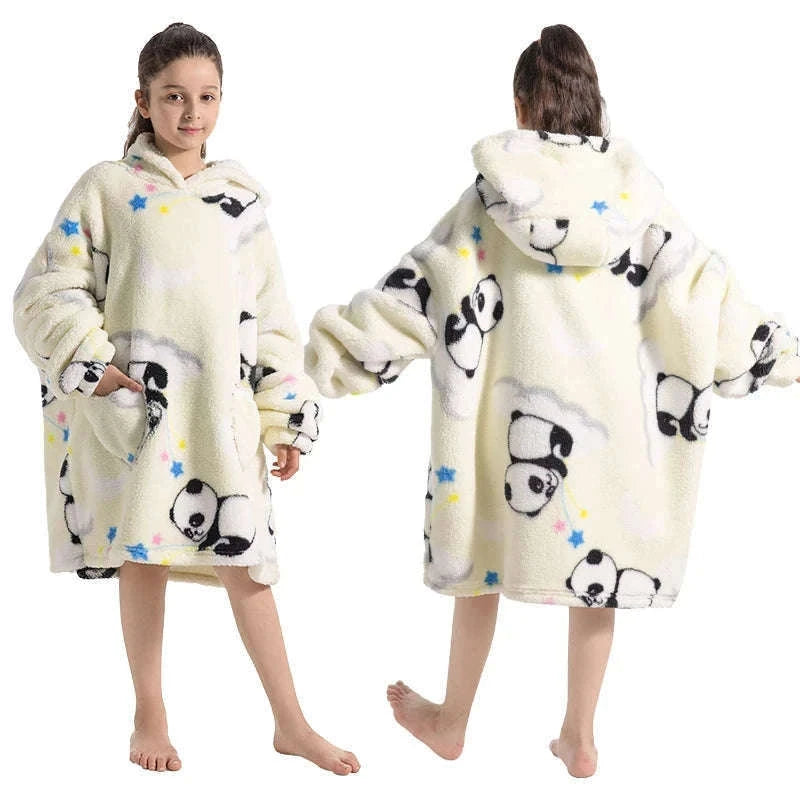 Girls Flannel Hoodie Blanket for Cozy Winter Comfort-FH130 / 1pc-Kid Free Size