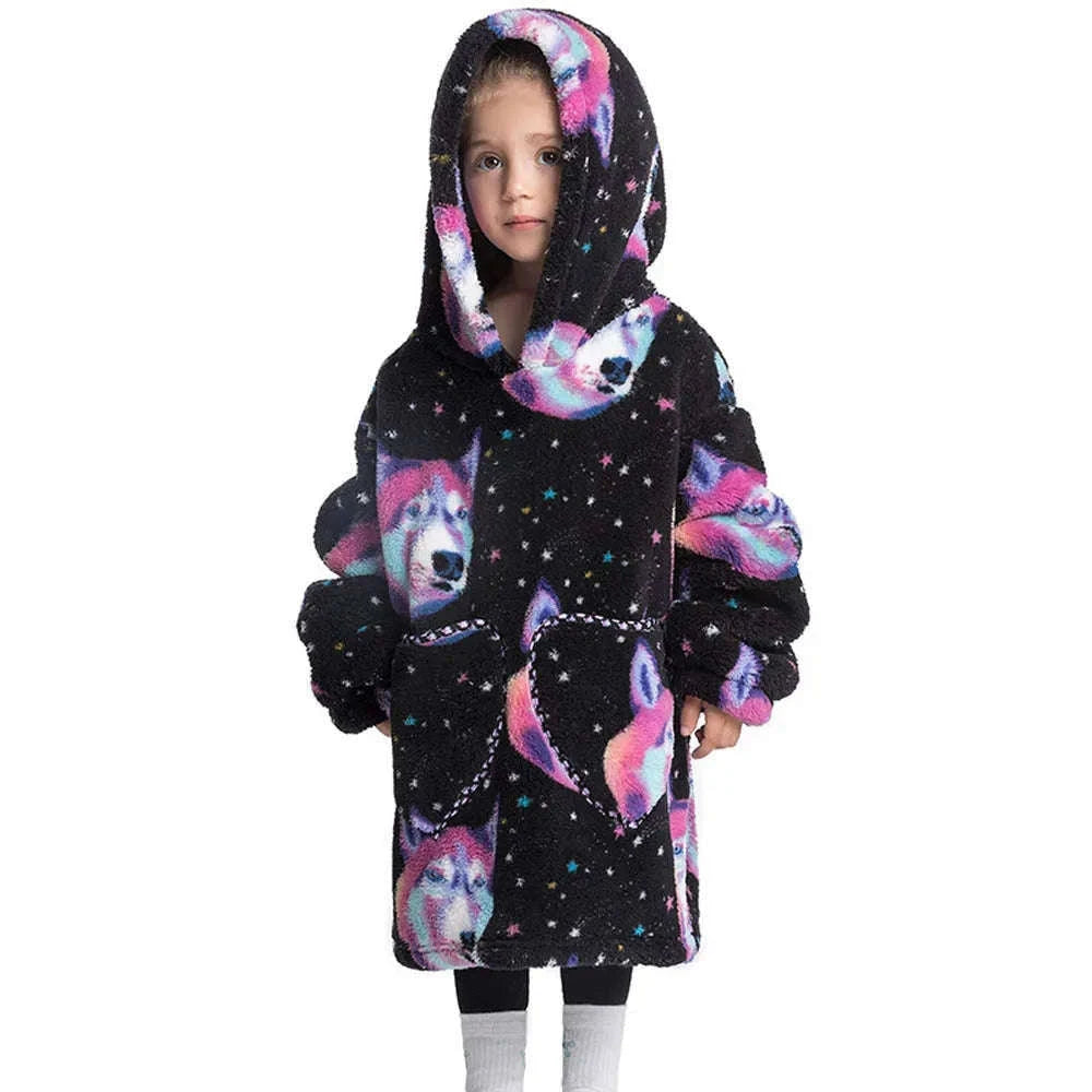 Girls Flannel Hoodie Blanket for Cozy Winter Comfort-FH130 / 1pc-Kid Free Size