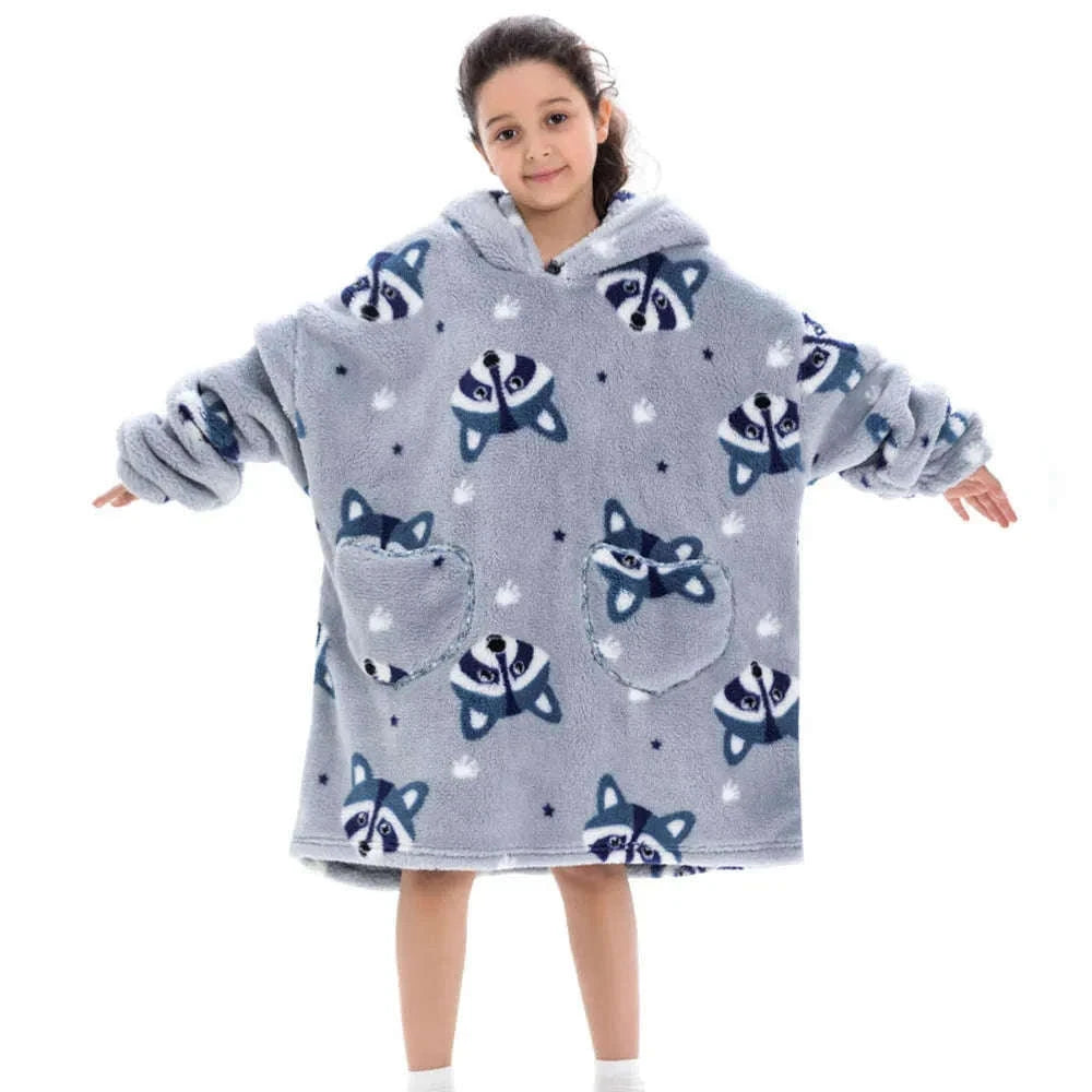 Girls Flannel Hoodie Blanket for Cozy Winter Comfort-FH130 / 1pc-Kid Free Size