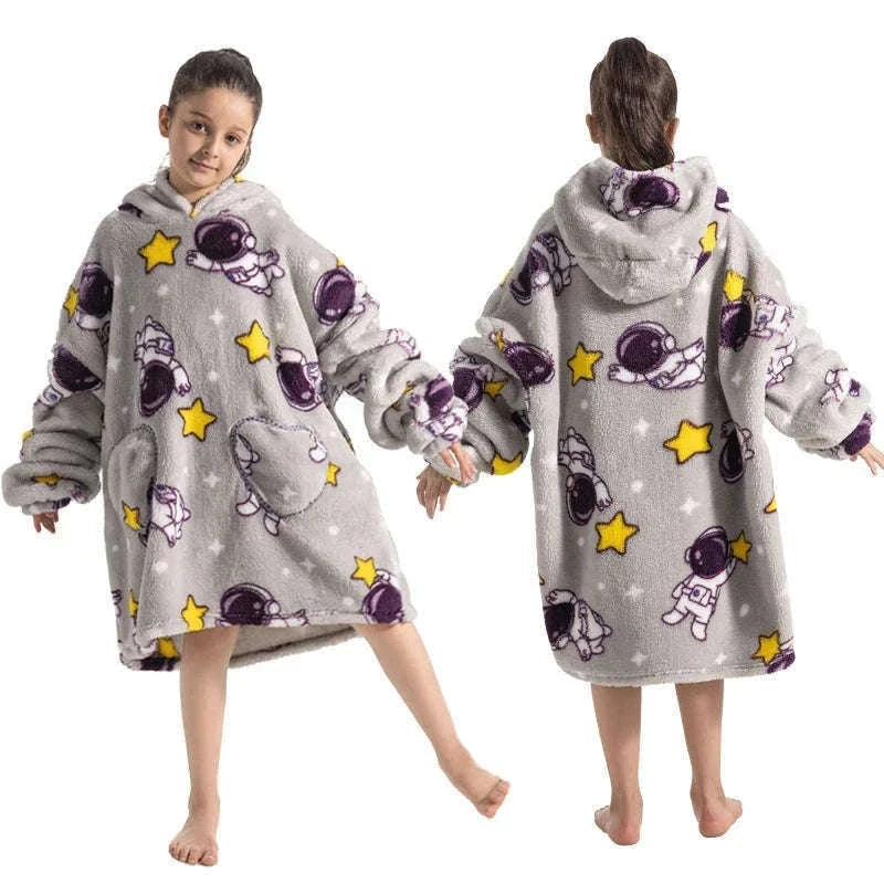 Girls Flannel Hoodie Blanket for Cozy Winter Comfort-FH130 / 1pc-Kid Free Size