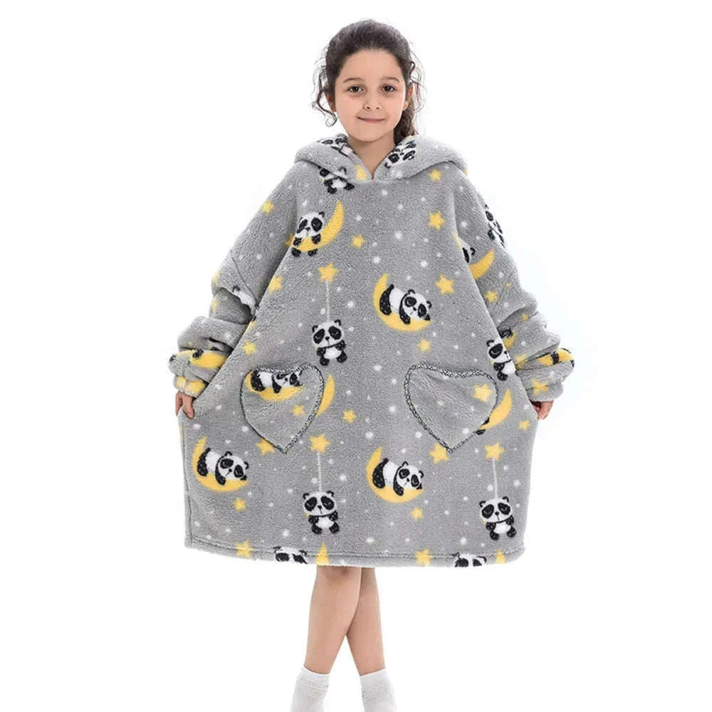 Girls Flannel Hoodie Blanket for Cozy Winter Comfort-FH130 / 1pc-Kid Free Size