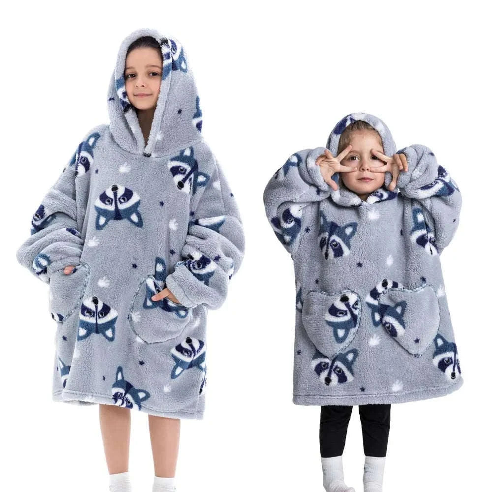 Girls Flannel Hoodie Blanket – Ultra-Cozy Winter Wear-FH130 / 1pc-Kid Free Size