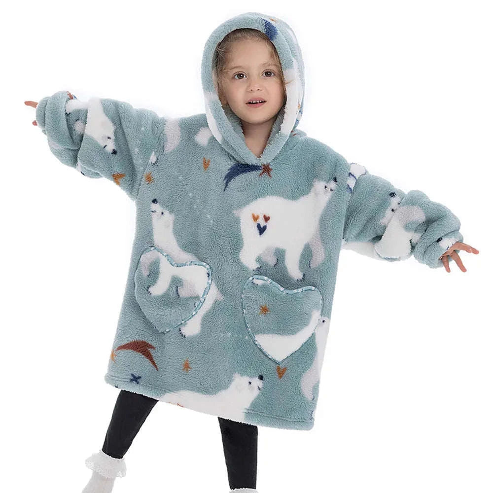 Girls Flannel Hoodie Blanket – Ultra-Cozy Winter Wear-FH130 / 1pc-Kid Free Size