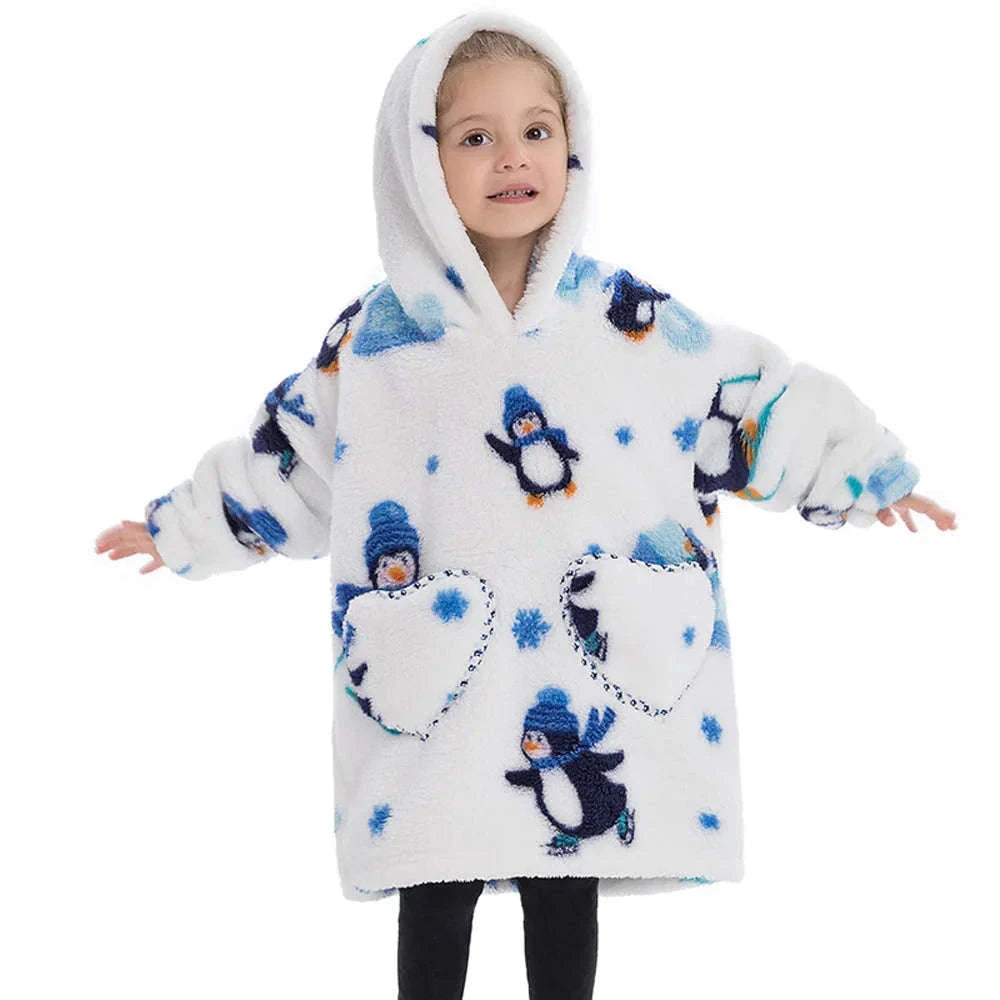 Girls Flannel Hoodie Blanket – Ultra-Cozy Winter Wear-FH130 / 1pc-Kid Free Size