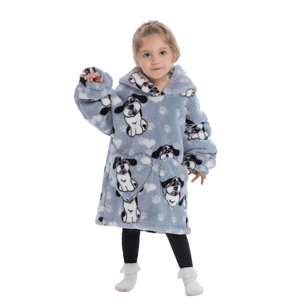 Girls Flannel Hoodie Blanket – Ultra-Cozy Winter Wear-FH130 / 1pc-Kid Free Size