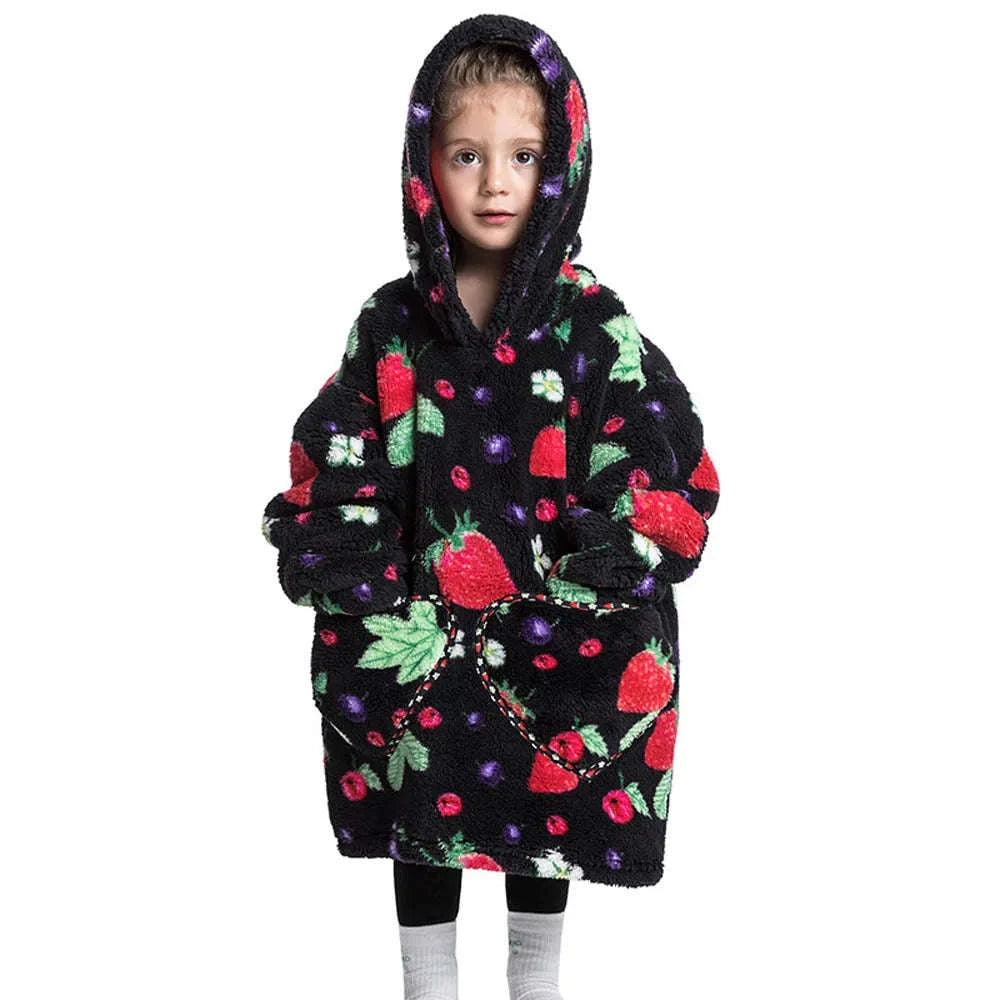Girls Flannel Hoodie Blanket – Ultra-Cozy Winter Wear-FH130 / 1pc-Kid Free Size