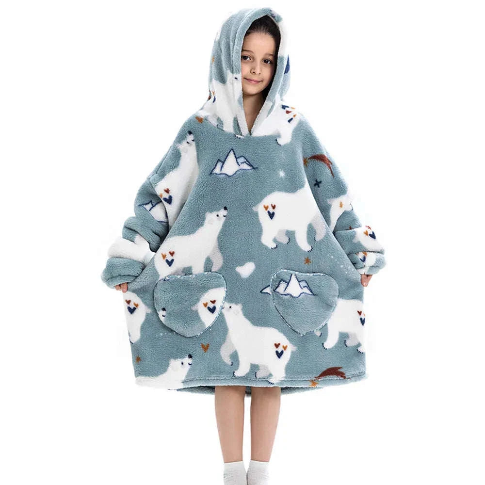 Girls Flannel Hoodie Blanket – Ultra-Cozy Winter Wear-FH130 / 1pc-Kid Free Size