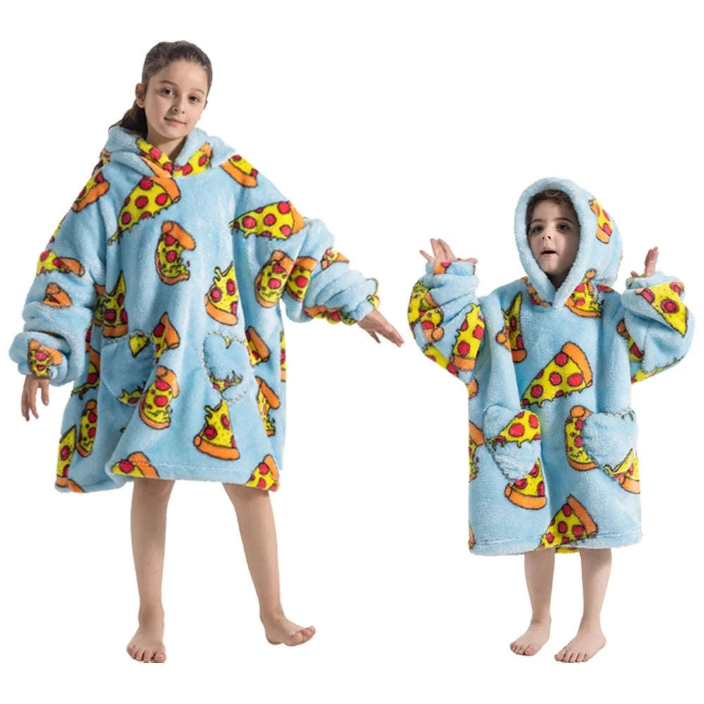 Girls Flannel Hoodie Blanket – Ultra-Cozy Winter Wear-FH130 / 1pc-Kid Free Size