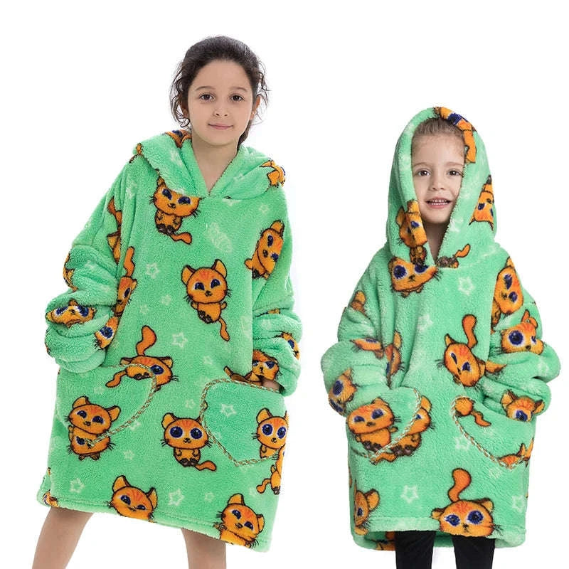 Girls Flannel Hoodie Blanket – Ultra-Cozy Winter Wear-FH130 / 1pc-Kid Free Size