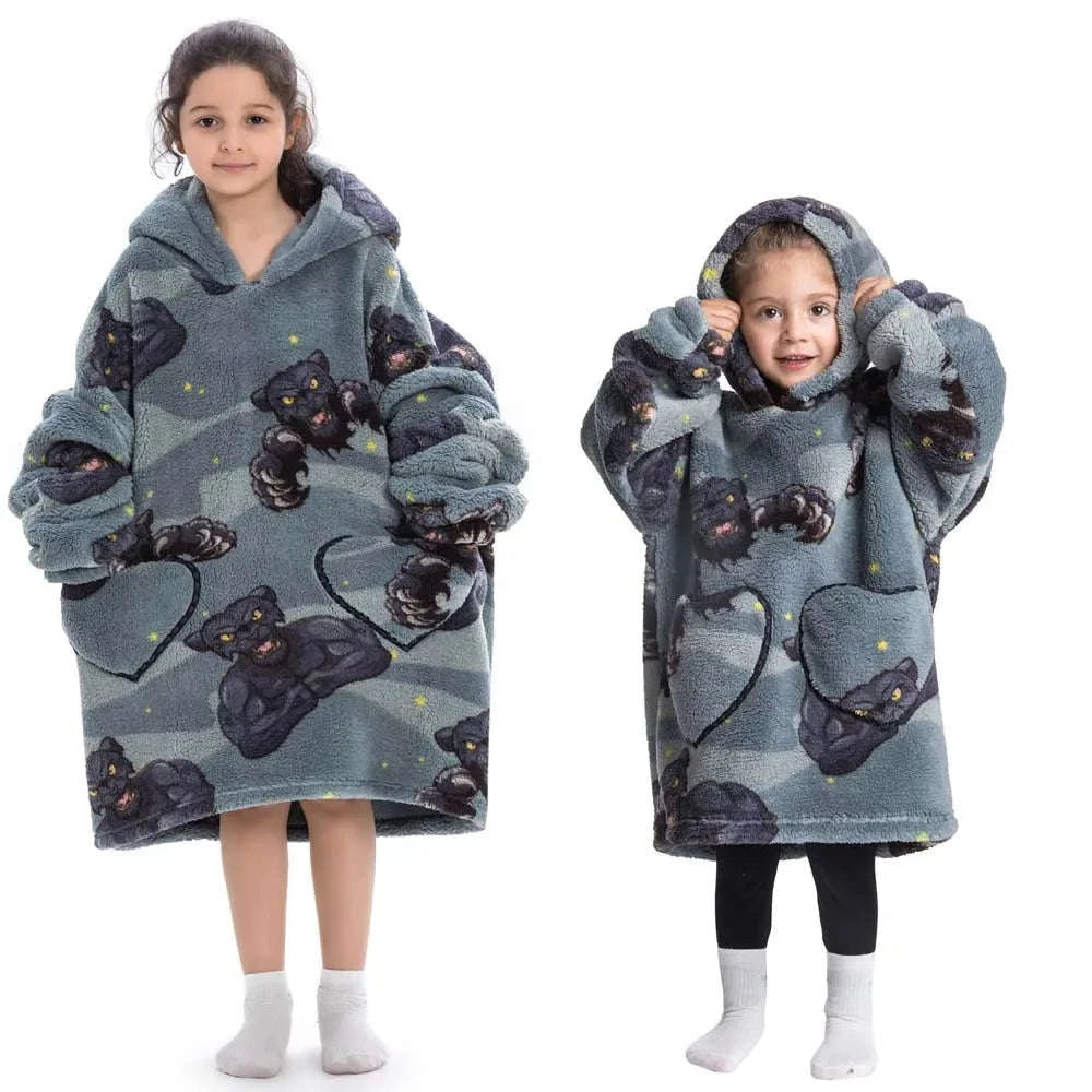 Girls Flannel Hoodie Blanket – Ultra-Cozy Winter Wear-FH130 / 1pc-Kid Free Size