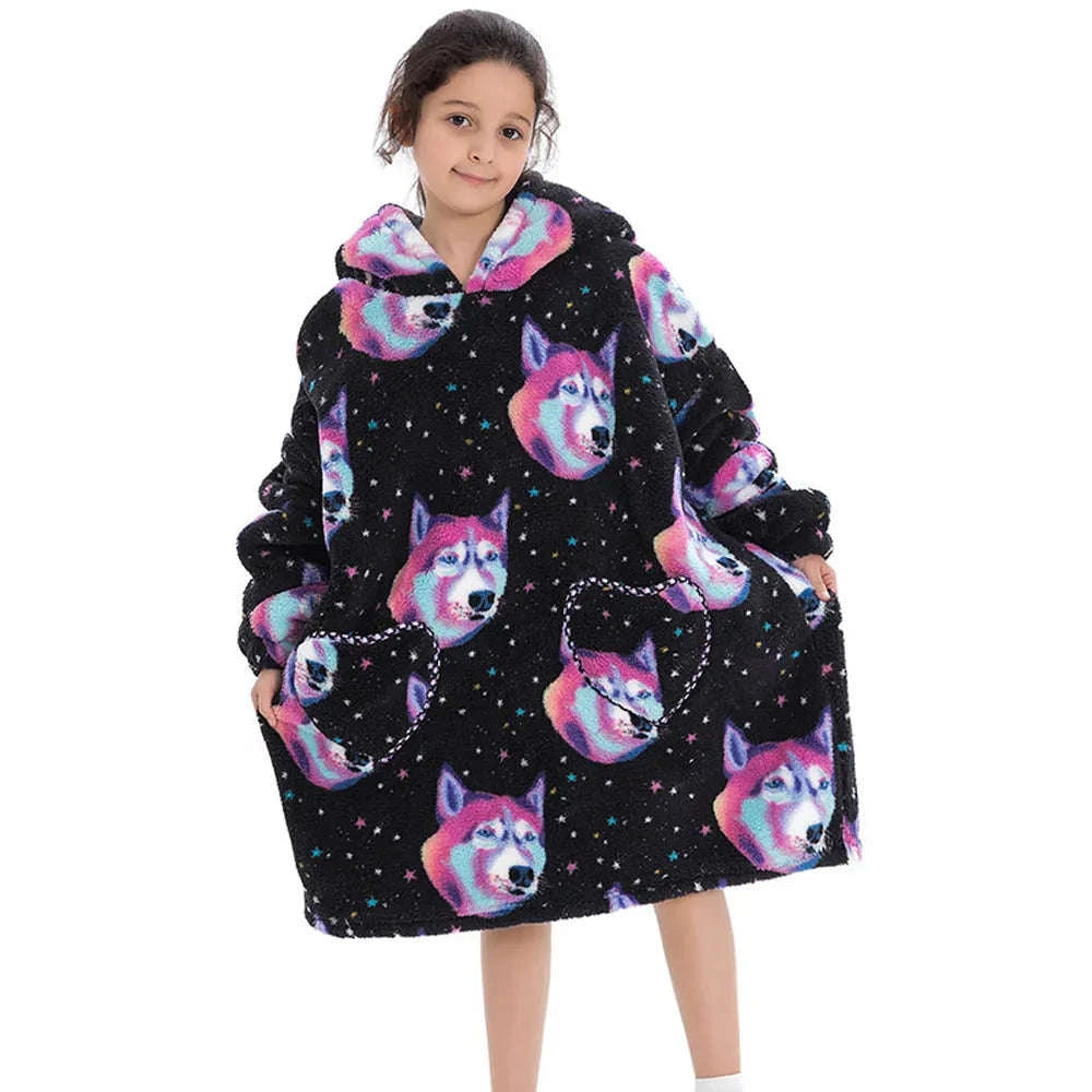 Girls Flannel Hoodie Blanket – Ultra-Cozy Winter Wear-FH130 / 1pc-Kid Free Size