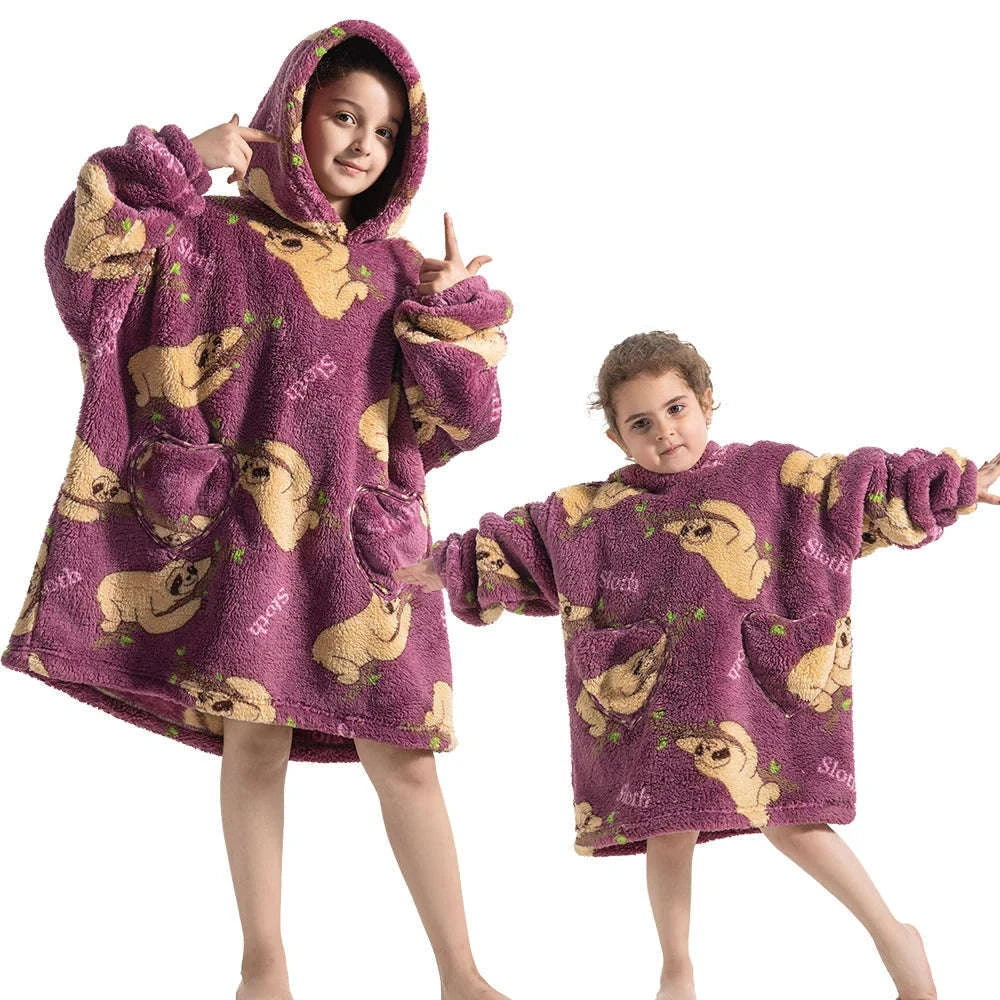 Girls Flannel Hoodie Blanket – Ultra-Cozy Winter Wear-FH130 / 1pc-Kid Free Size