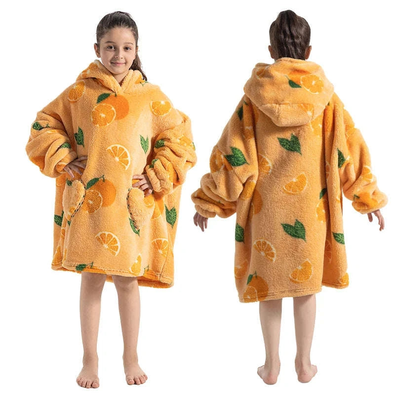 Girls Flannel Hoodie Blanket – Ultra-Cozy Winter Wear-FH130 / 1pc-Kid Free Size