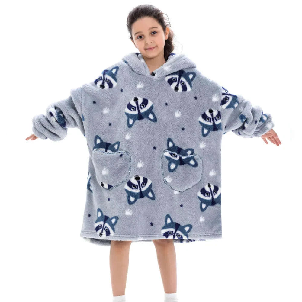 Girls Flannel Hoodie Blanket – Ultra-Cozy Winter Wear-FH130 / 1pc-Kid Free Size
