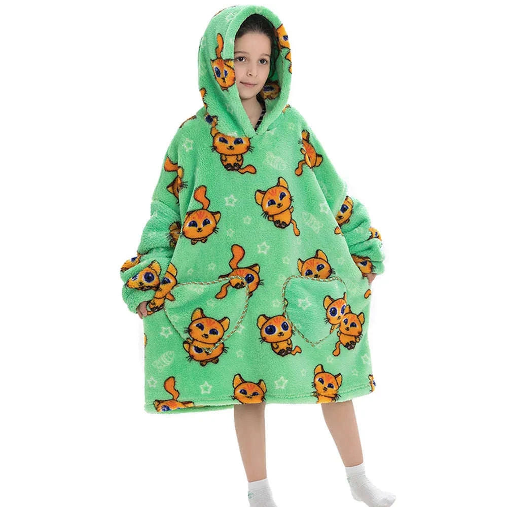 Girls Flannel Hoodie Blanket – Ultra-Cozy Winter Wear-FH130 / 1pc-Kid Free Size