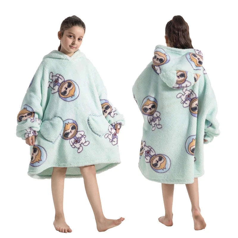 Girls Flannel Hoodie Blanket – Ultra-Cozy Winter Wear-FH130 / 1pc-Kid Free Size