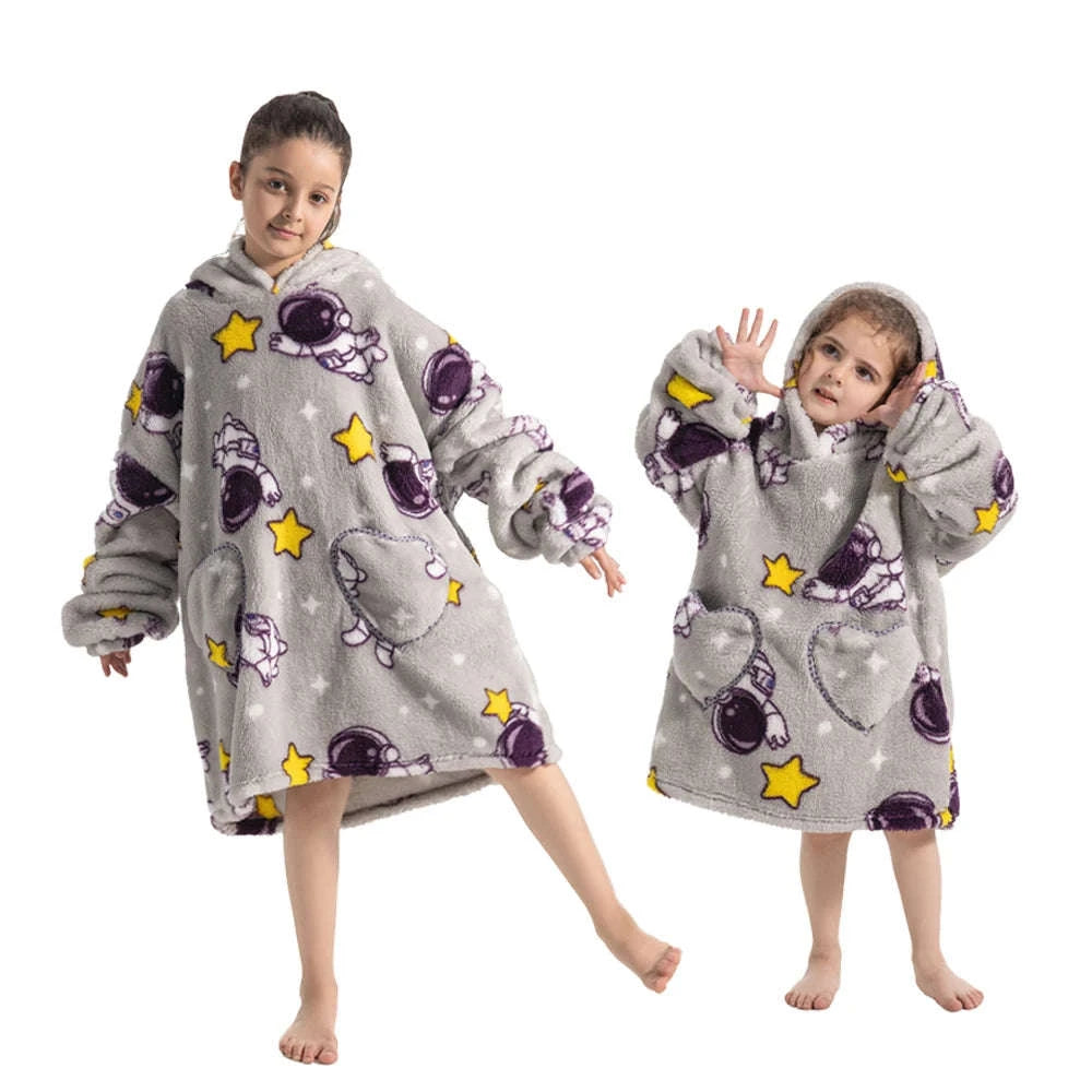 Girls Flannel Hoodie Blanket – Ultra-Cozy Winter Wear-FH130 / 1pc-Kid Free Size