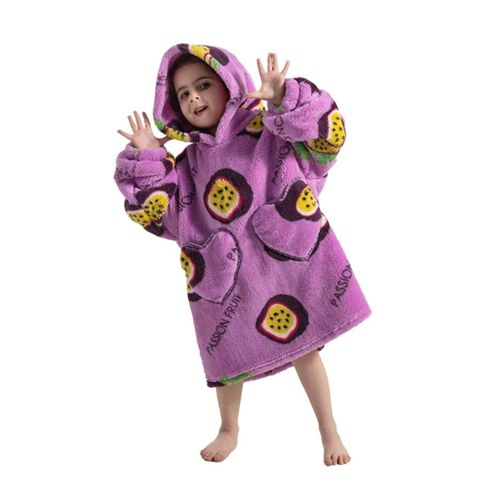 Girls Flannel Hoodie Blanket – Ultra-Cozy Winter Wear-FH130 / 1pc-Kid Free Size