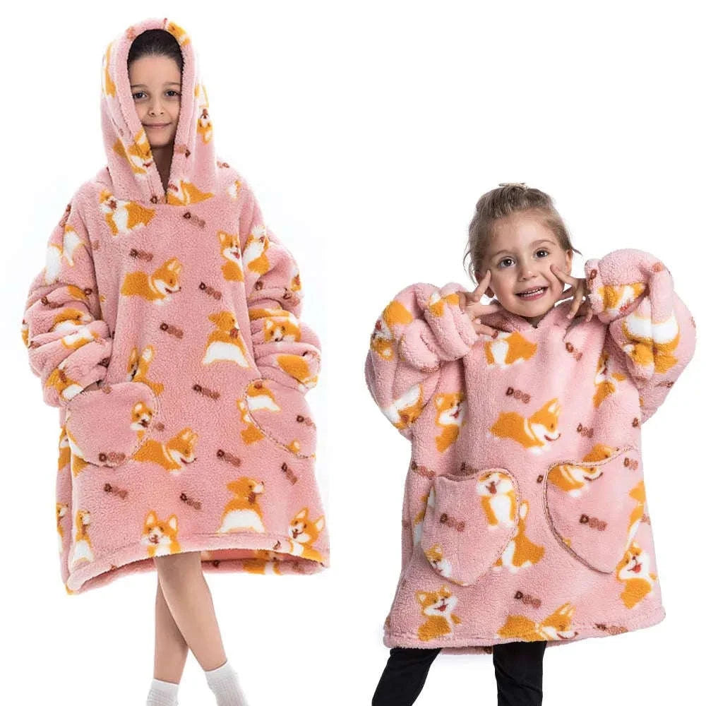 Girls Flannel Hoodie Blanket – Ultra-Cozy Winter Wear-FH130 / 1pc-Kid Free Size