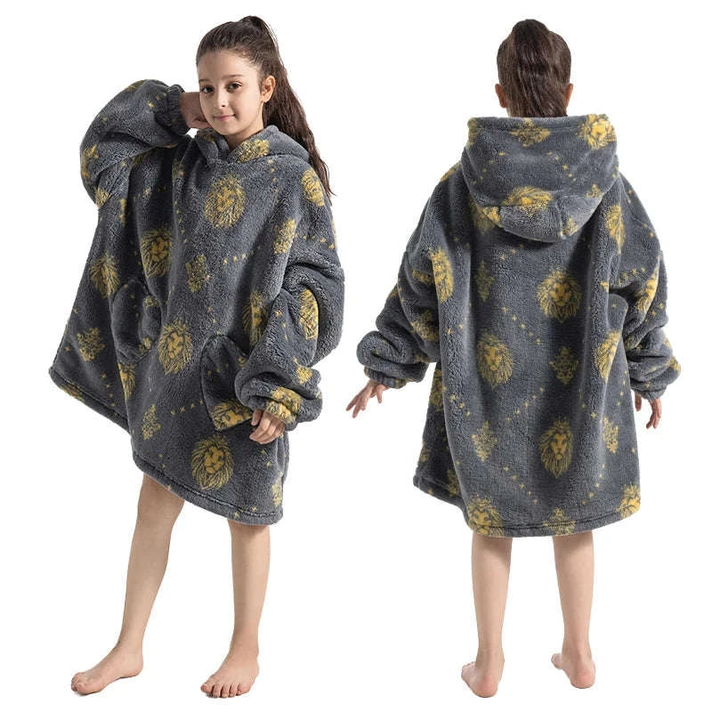 Girls Flannel Hoodie Blanket – Ultra-Cozy Winter Wear-FH130 / 1pc-Kid Free Size