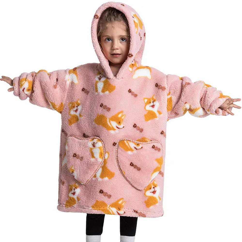 Girls Flannel Hoodie Blanket – Ultra-Cozy Winter Wear-FH130 / 1pc-Kid Free Size