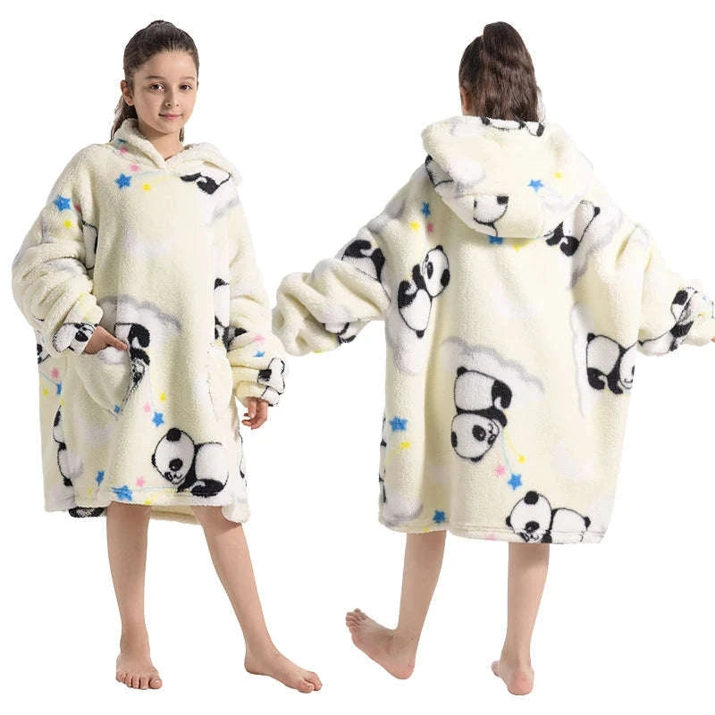 Girls Flannel Hoodie Blanket – Ultra-Cozy Winter Wear-FH130 / 1pc-Kid Free Size