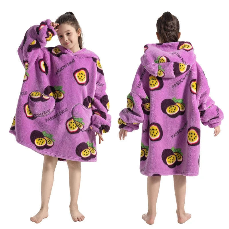 Girls Flannel Hoodie Blanket – Ultra-Cozy Winter Wear-FH130 / 1pc-Kid Free Size