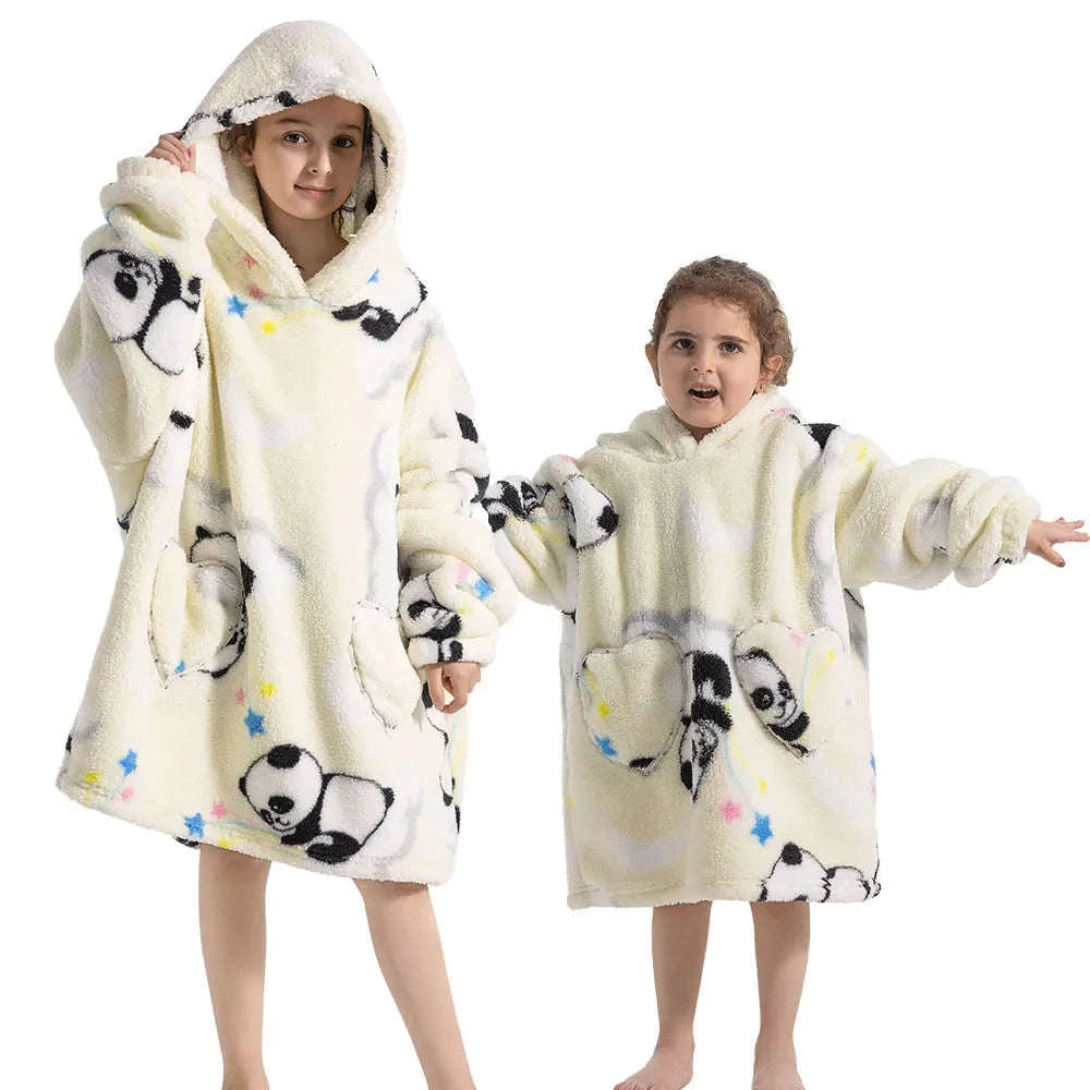 Girls Flannel Hoodie Blanket – Ultra-Cozy Winter Wear-FH130 / 1pc-Kid Free Size