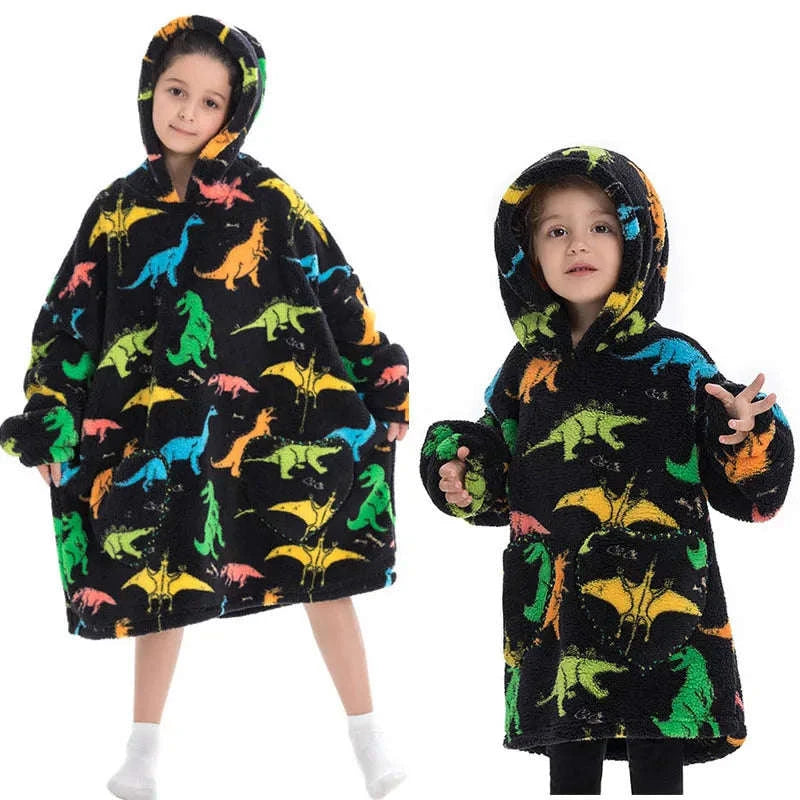 Girls Flannel Hoodie Blanket – Ultra-Cozy Winter Wear-FH130 / 1pc-Kid Free Size