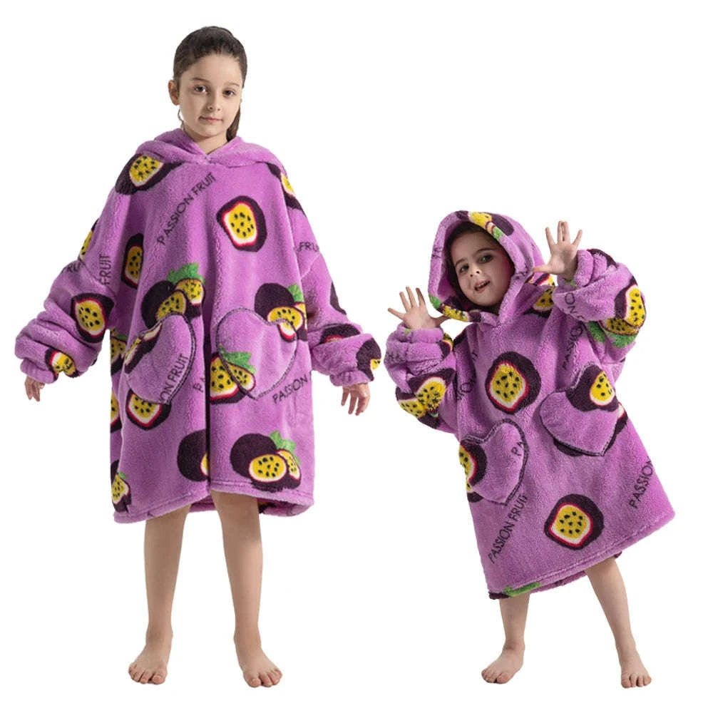 Girls Flannel Hoodie Blanket – Ultra-Cozy Winter Wear-FH130 / 1pc-Kid Free Size