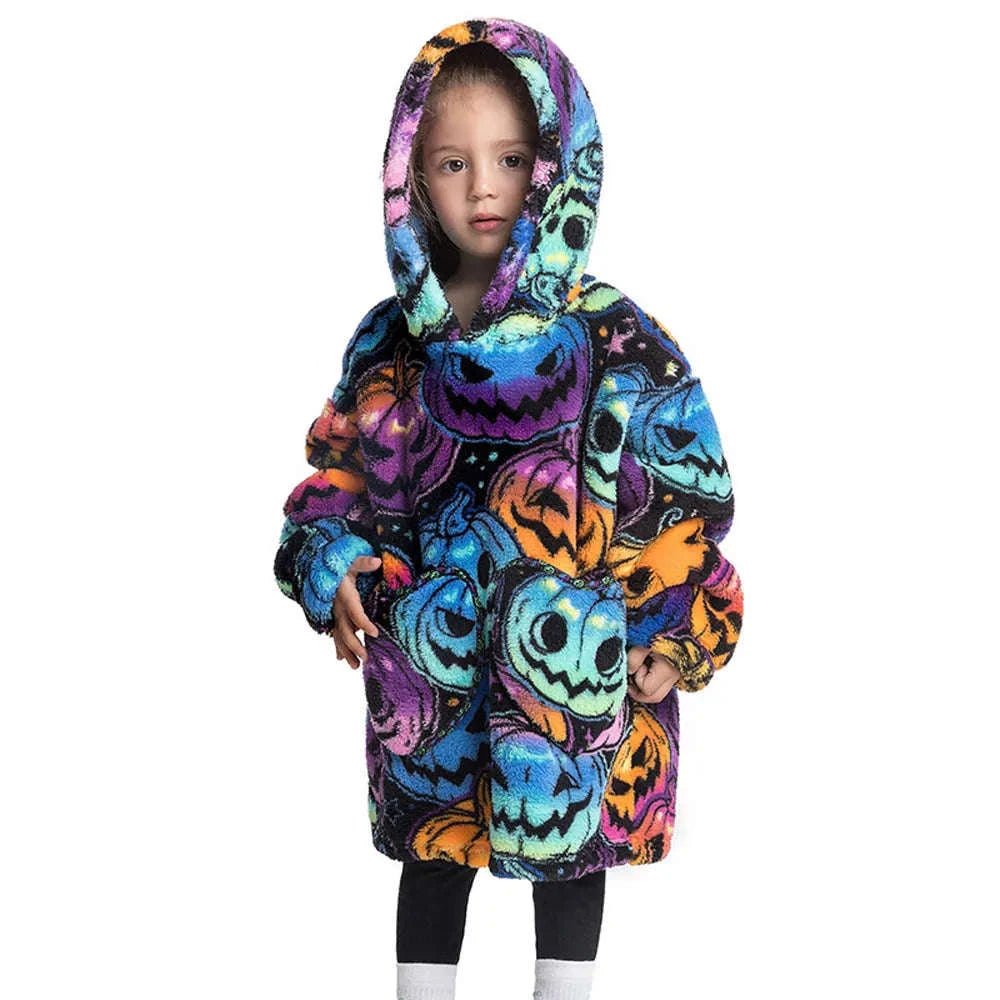 Girls Flannel Hoodie Blanket – Ultra-Cozy Winter Wear-FH130 / 1pc-Kid Free Size