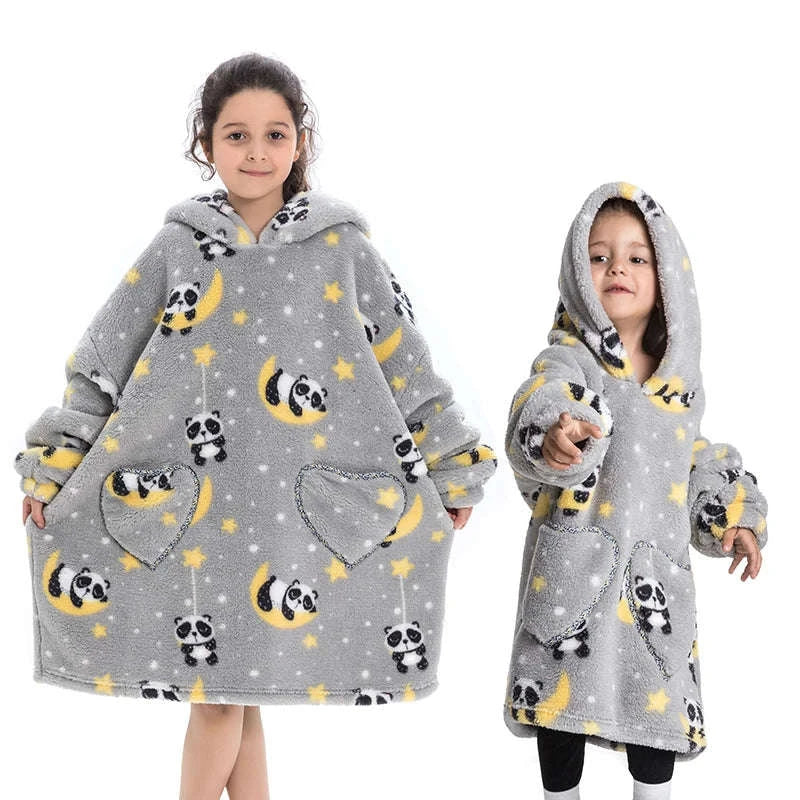 Girls Flannel Hoodie Blanket – Ultra-Cozy Winter Wear-FH130 / 1pc-Kid Free Size