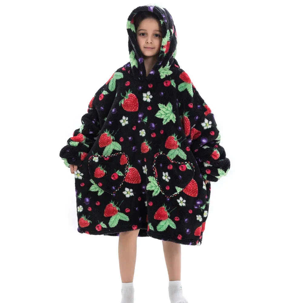 Girls Flannel Hoodie Blanket – Ultra-Cozy Winter Wear-FH130 / 1pc-Kid Free Size
