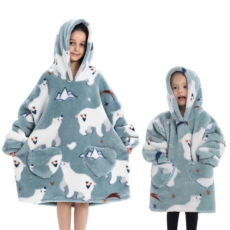Girls Flannel Hoodie Blanket – Ultra-Cozy Winter Wear-FH130 / 1pc-Kid Free Size
