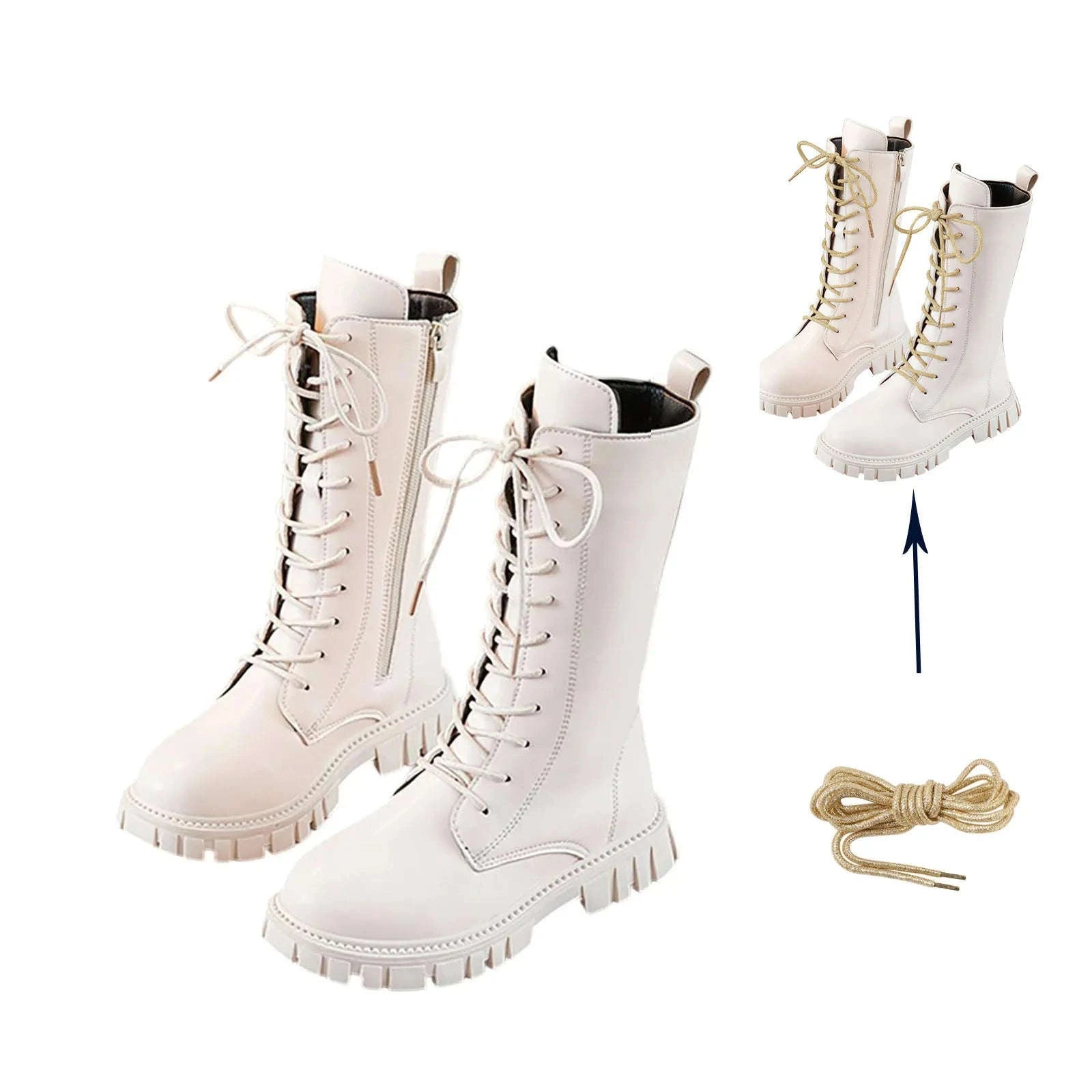 Girls Winter Boots with Side Zipper and Punk-Inspired Style-White / 31