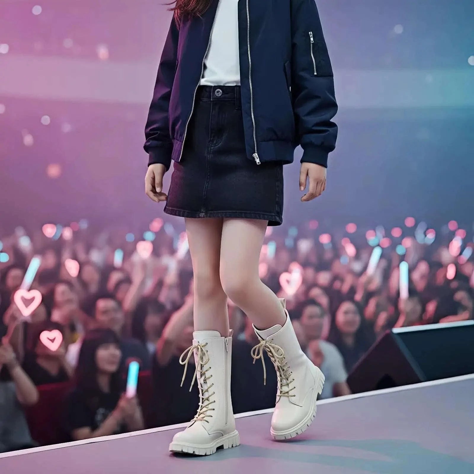 Girls Winter Boots with Side Zipper and Punk-Inspired Style-White / 31