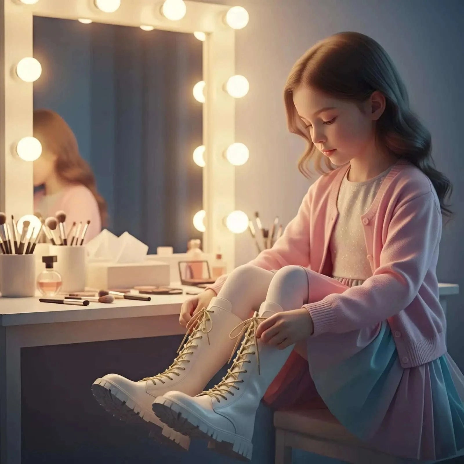 Girls Winter Boots with Side Zipper and Punk-Inspired Style-White / 31