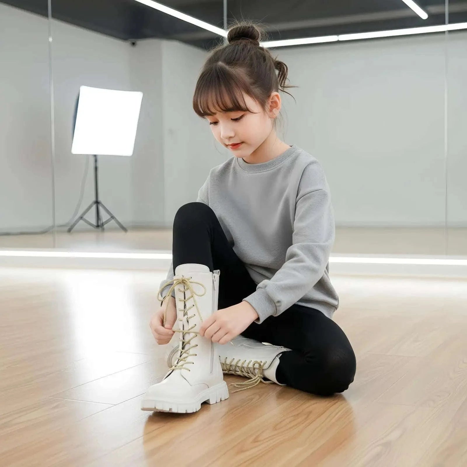 Girls Winter Boots with Side Zipper and Punk-Inspired Style-White / 31