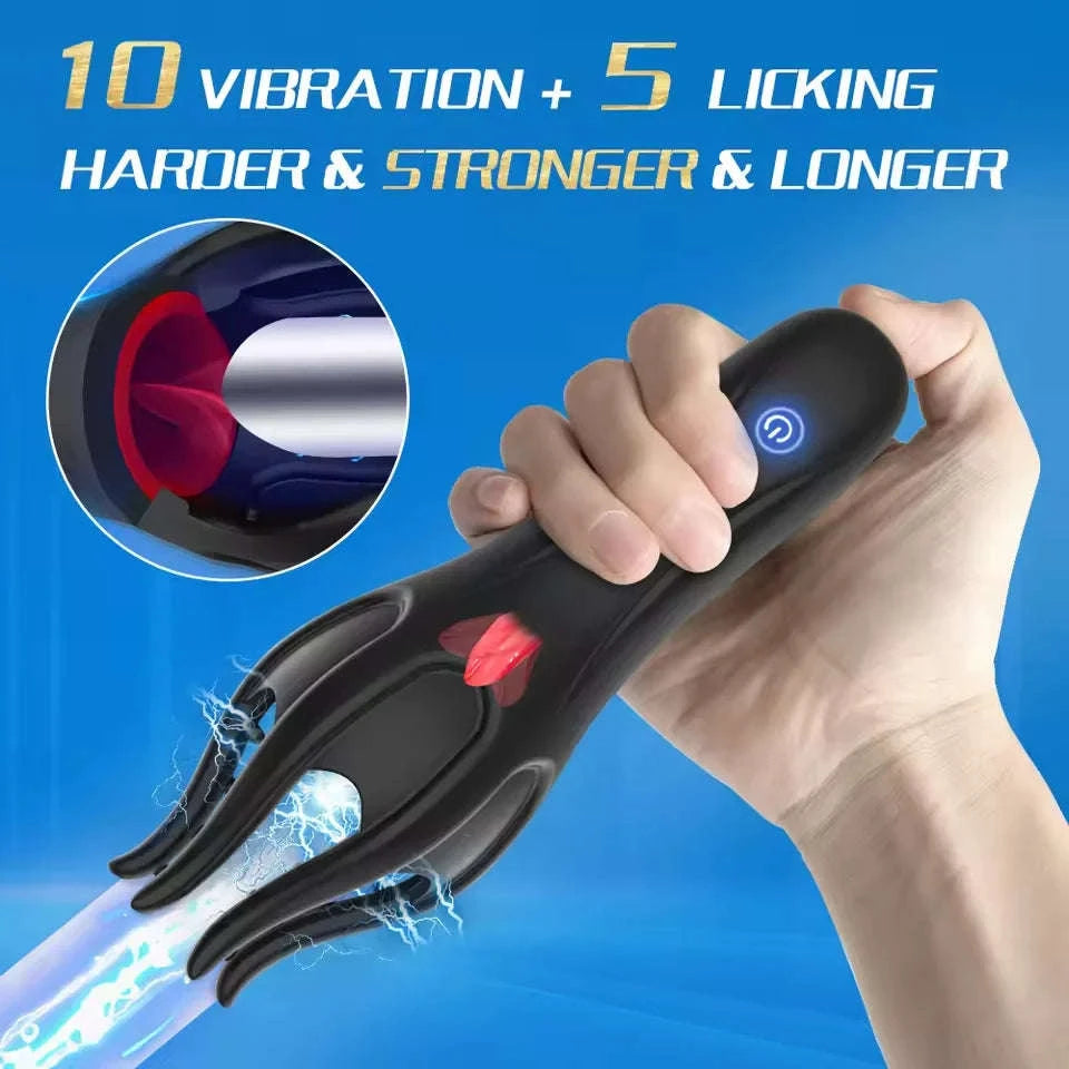 Glans Trainer Male Penis Massage Tongue Licking Stimulate Oral Vibrator Blowjob Delay Endurance Masturbator Sex Toys for Men 18+-Black-Box