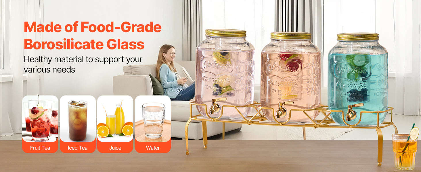 Glass Beverage Dispenser with Metal Stand-3x2gal / United States