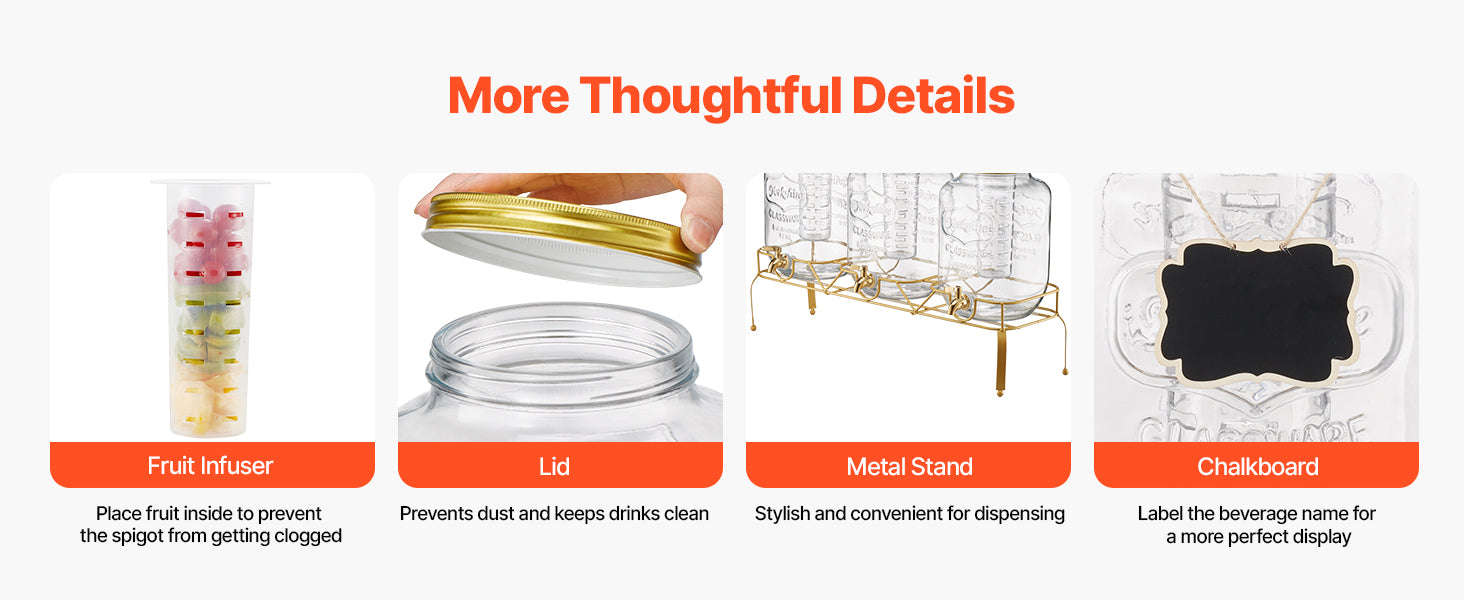 Glass Beverage Dispenser with Metal Stand-3x2gal / United States