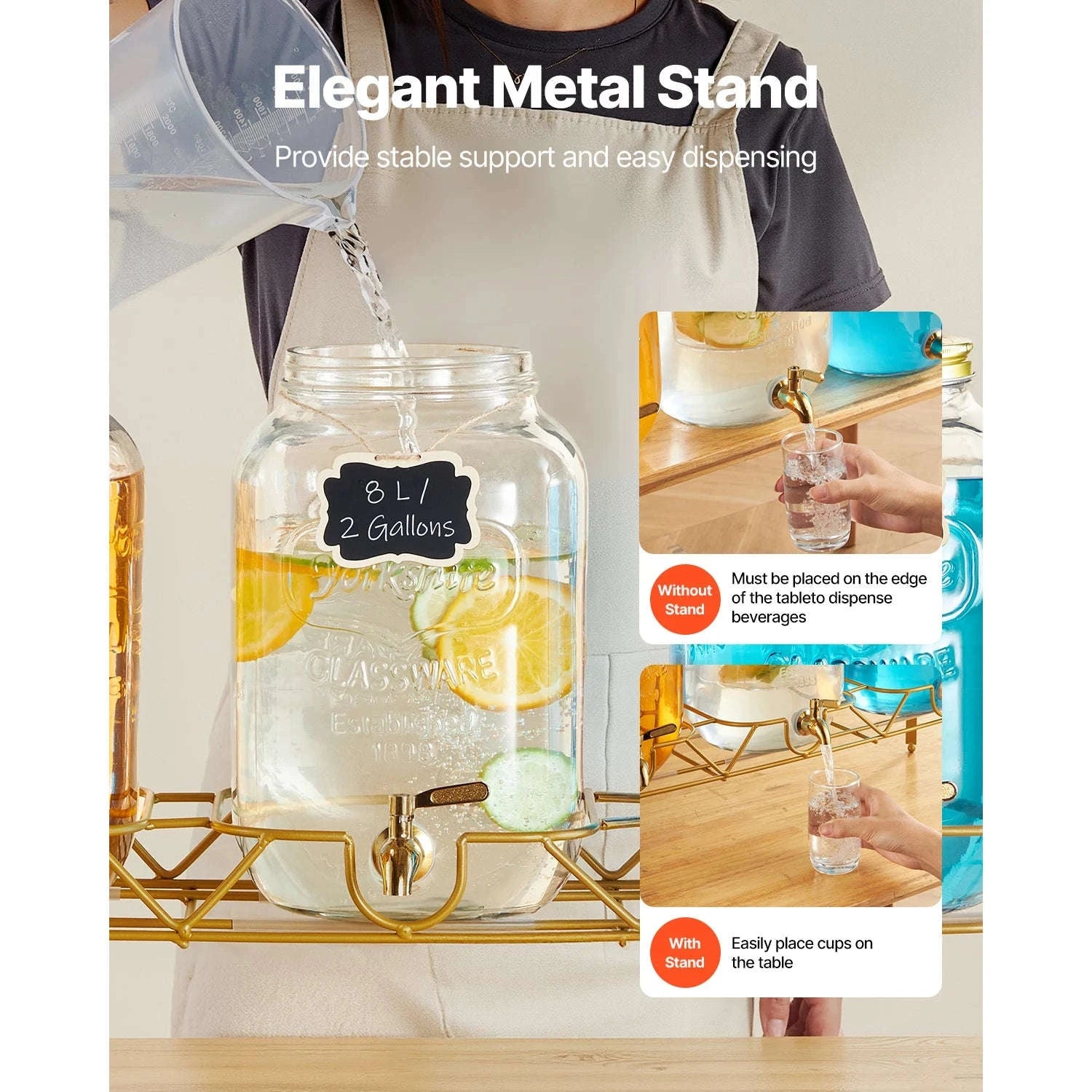 Glass Beverage Dispenser with Metal Stand-3x2gal / United States