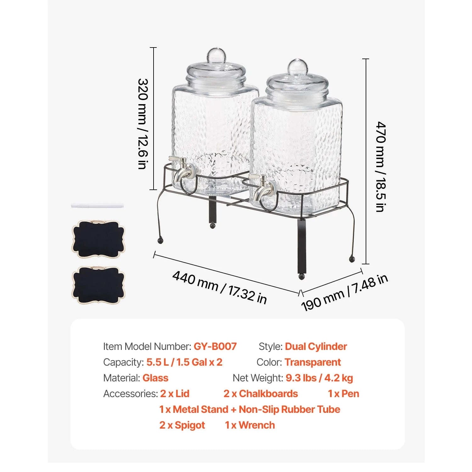 Glass Beverage Dispenser with Wood Stand and Spigot-2x2gal / United States