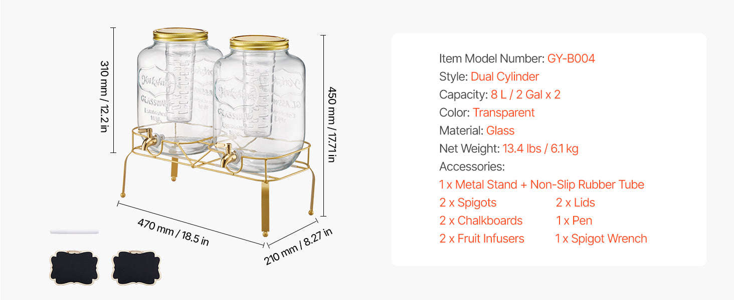 Glass Beverage Dispenser with Wood Stand and Spigot-2x2gal / United States