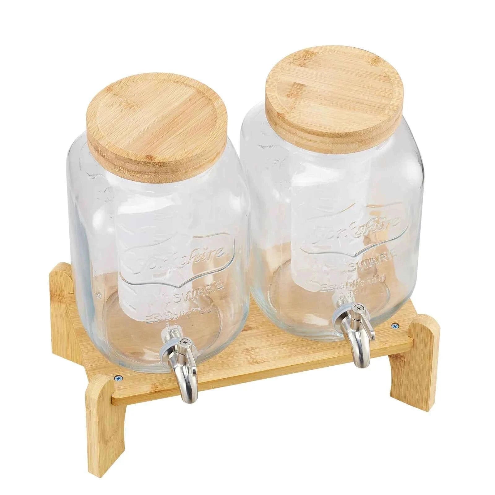 Glass Beverage Dispenser with Wood Stand and Spigot-2x2gal / United States