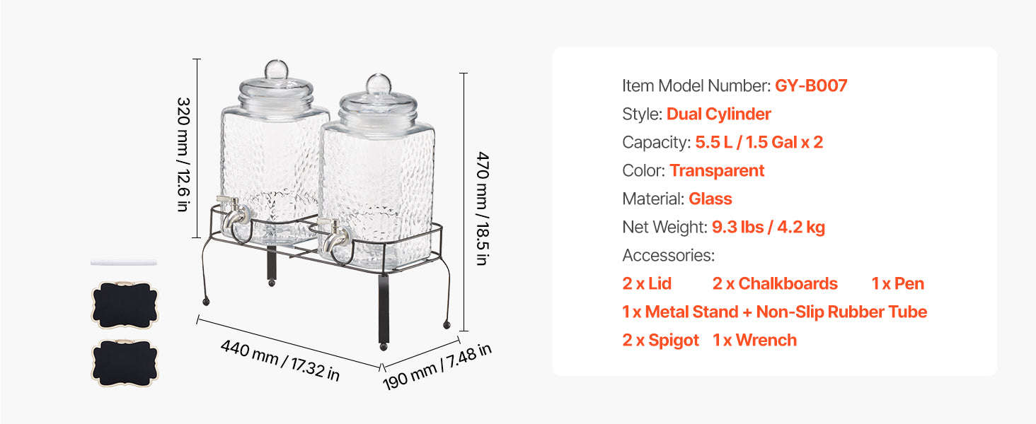 Glass Beverage Dispenser with Wood Stand and Spigot-2x2gal / United States